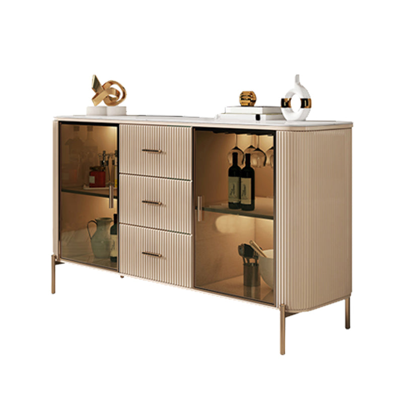 Glam Sintered Stone Sideboard 3-drawer Credenza with Glass Door for Living Room