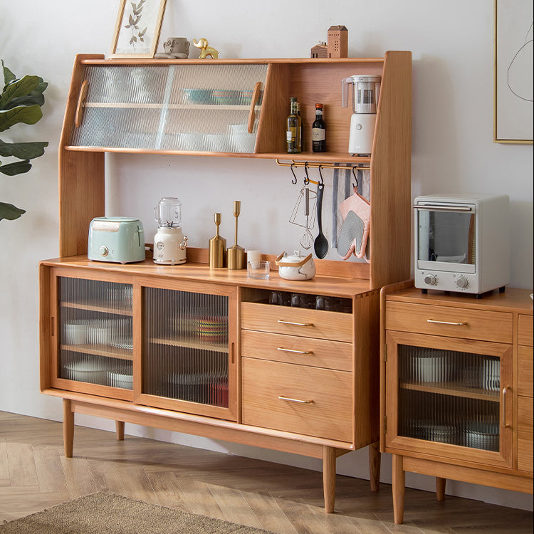 3 Drawers Modern Sideboard Cabinets Pine Solid Wood Sliding Doors Buffet Table