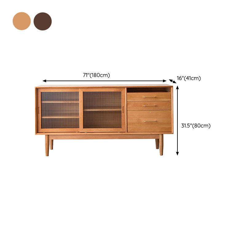 3 Drawers Modern Sideboard Cabinets Pine Solid Wood Sliding Doors Buffet Table