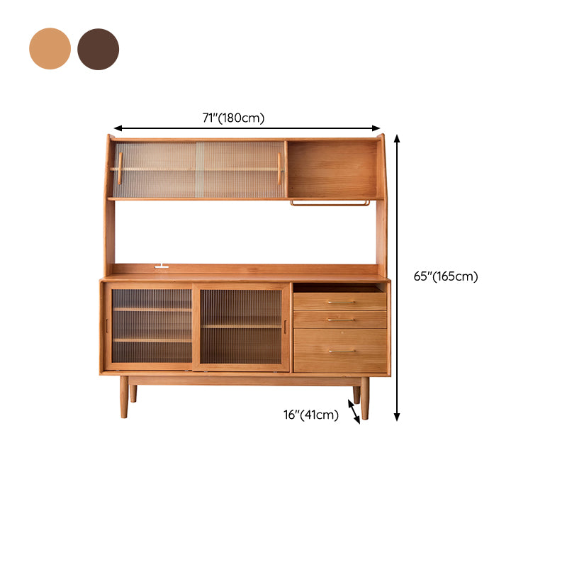 3 Drawers Modern Sideboard Cabinets Pine Solid Wood Sliding Doors Buffet Table