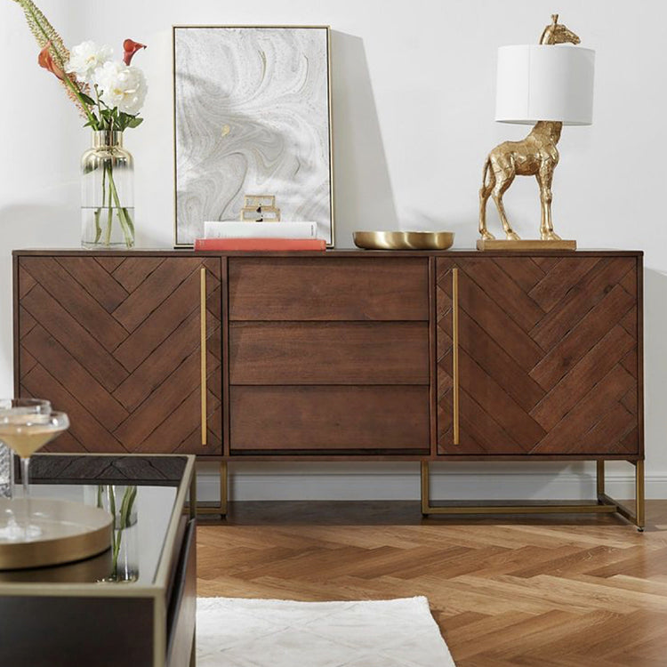 Glam 2 Doors Buffet Table 3-drawer Solid Wood Sideboard Buffet for Living Room