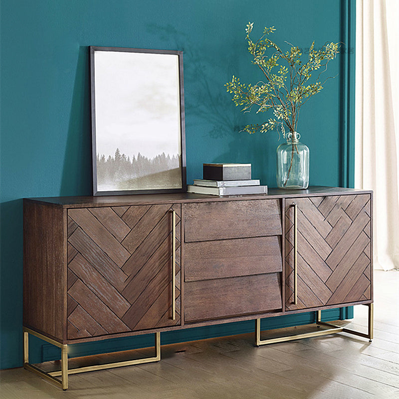 Glam 2 Doors Buffet Table 3-drawer Solid Wood Sideboard Buffet for Living Room