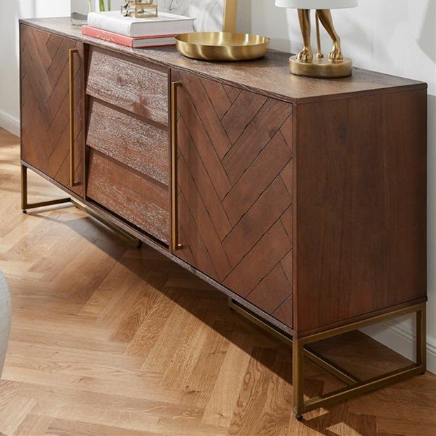 Glam 2 Doors Buffet Table 3-drawer Solid Wood Sideboard Buffet for Living Room