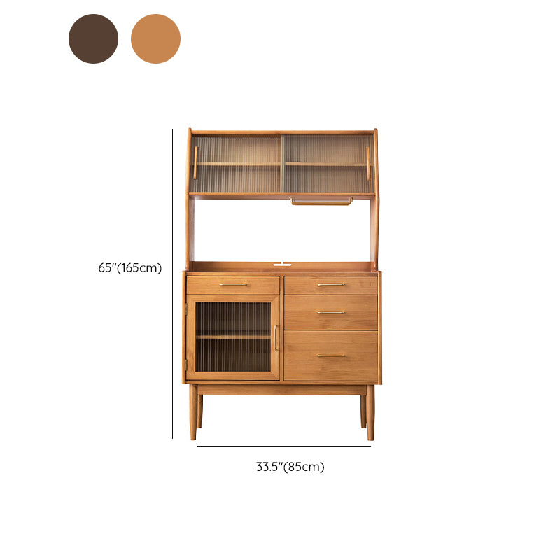 Modern Sideboard Pine Solid Wood Sliding Doors Buffet Table with 4 Drawers and 3 Doors