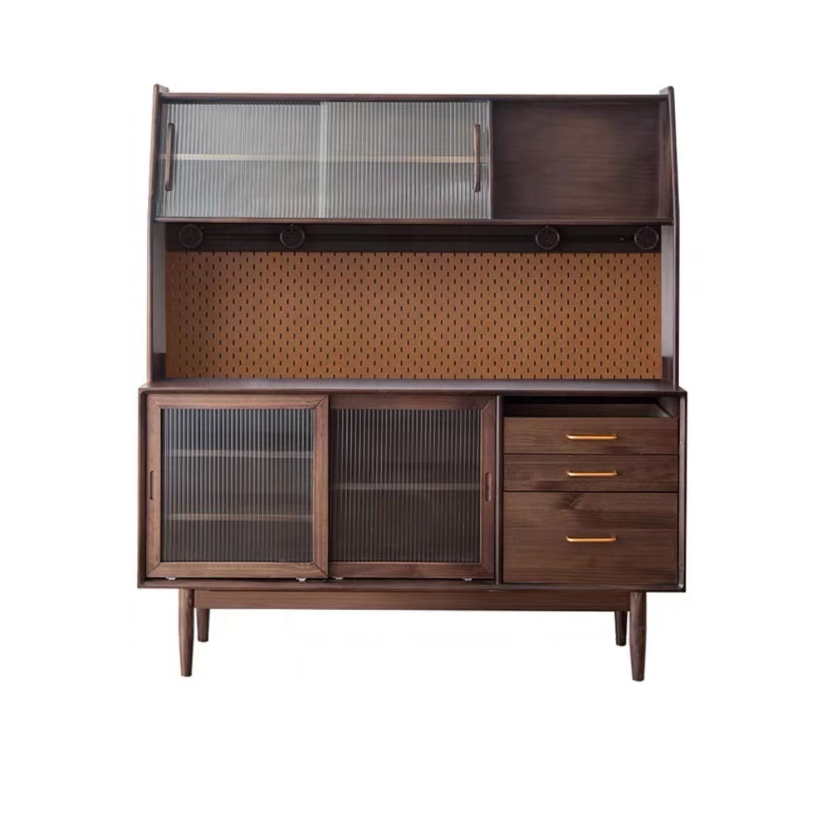 Modern 3 Drawers Sideboard Cabinets Pine Solid Wood Sliding Doors Buffet Table