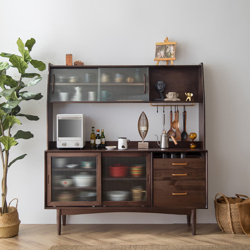 Modern 3 Drawers Sideboard Cabinets Pine Solid Wood Sliding Doors Buffet Table