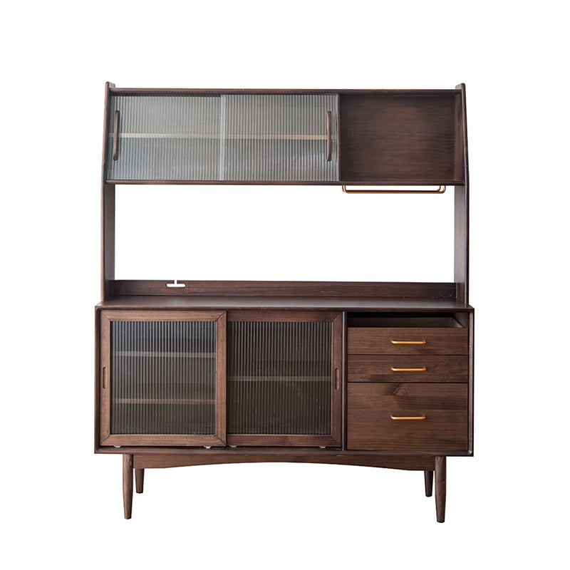 Modern 3 Drawers Sideboard Cabinets Pine Solid Wood Sliding Doors Buffet Table