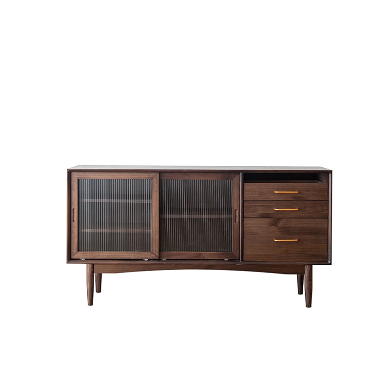 Modern 3 Drawers Sideboard Cabinets Pine Solid Wood Sliding Doors Buffet Table