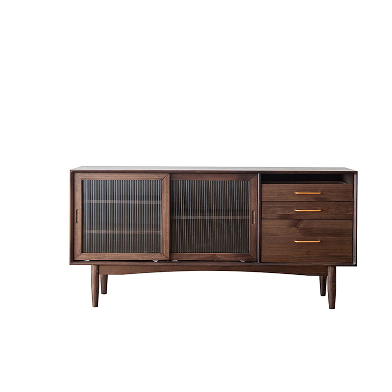 Modern 3 Drawers Sideboard Cabinets Pine Solid Wood Sliding Doors Buffet Table