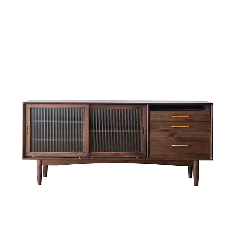 Modern 3 Drawers Sideboard Cabinets Pine Solid Wood Sliding Doors Buffet Table