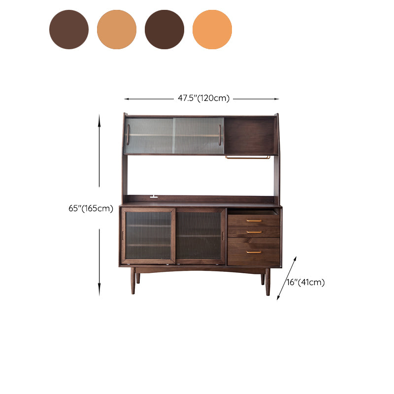 Modern 3 Drawers Sideboard Cabinets Pine Solid Wood Sliding Doors Buffet Table