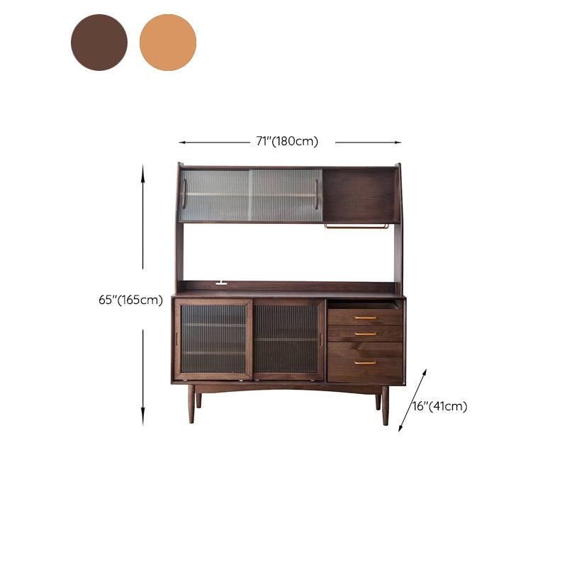 Modern 3 Drawers Sideboard Cabinets Pine Solid Wood Sliding Doors Buffet Table