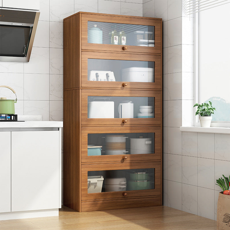 Modern Brown Server Engineering Wood Sideboard Table with Glass Door