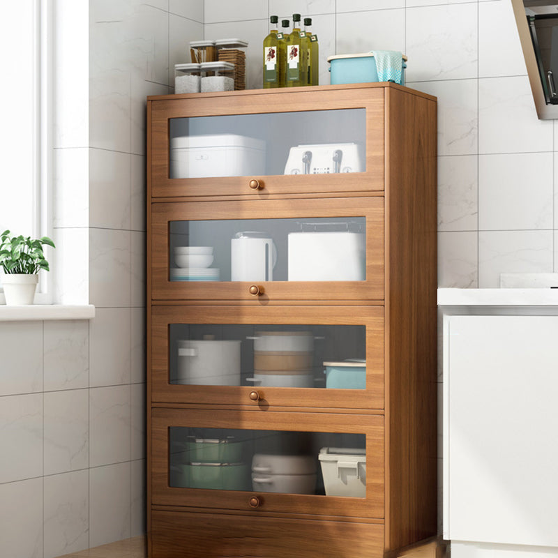 Modern Brown Server Engineering Wood Sideboard Table with Glass Door