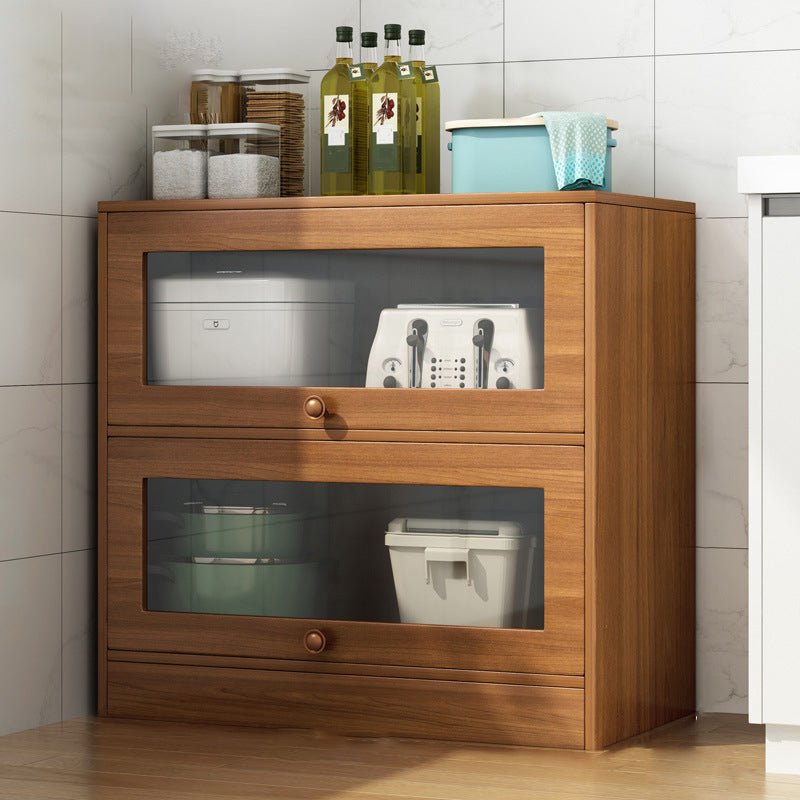 Modern Brown Server Engineering Wood Sideboard Table with Glass Door