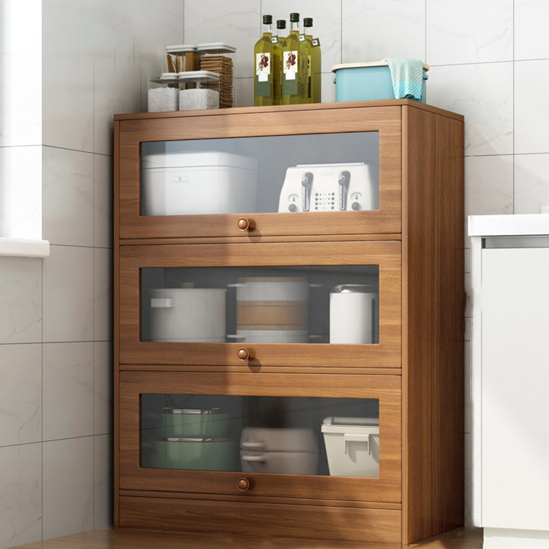 Modern Brown Server Engineering Wood Sideboard Table with Glass Door