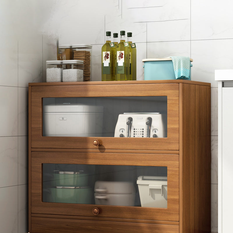 Modern Brown Server Engineering Wood Sideboard Table with Glass Door