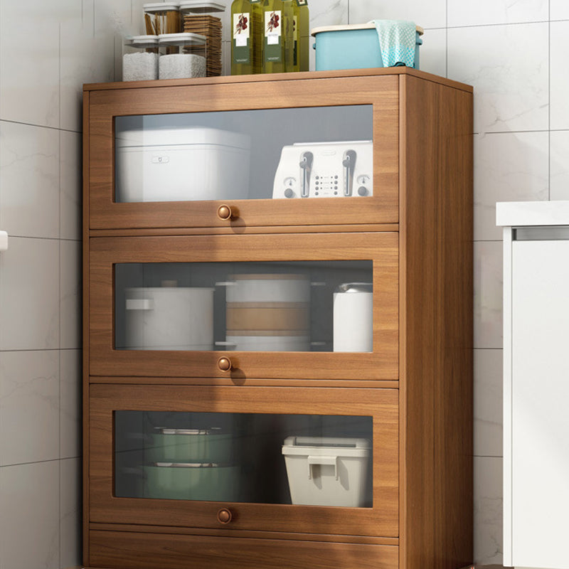 Modern Brown Server Engineering Wood Sideboard Table with Glass Door