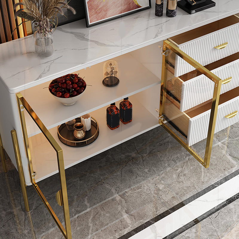 Glam Dining Buffet with Drawers Engineered Wood and Stone Dining Server