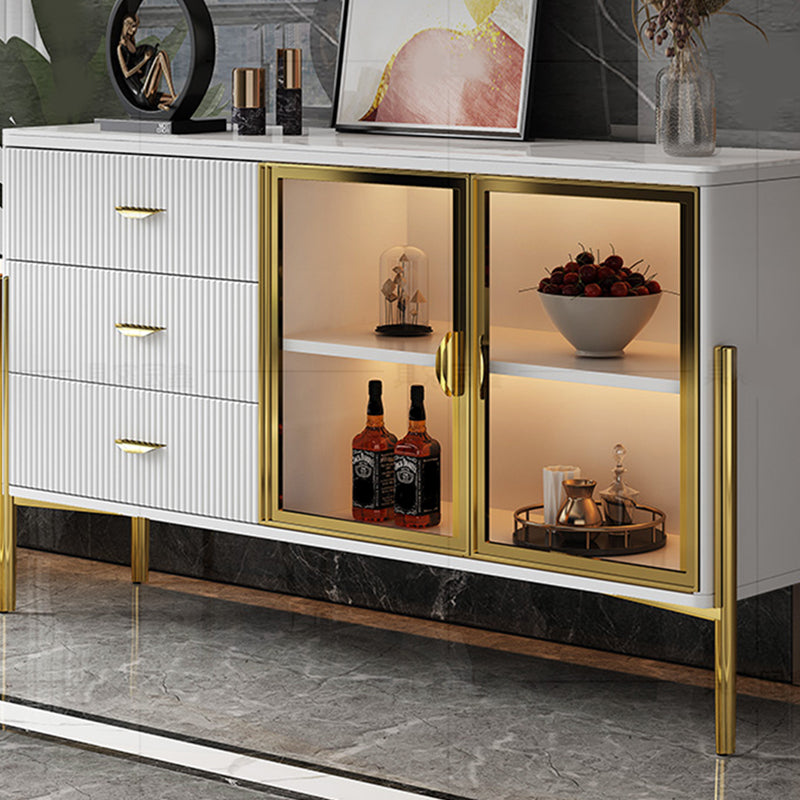 Glam Dining Buffet with Drawers Engineered Wood and Stone Dining Server