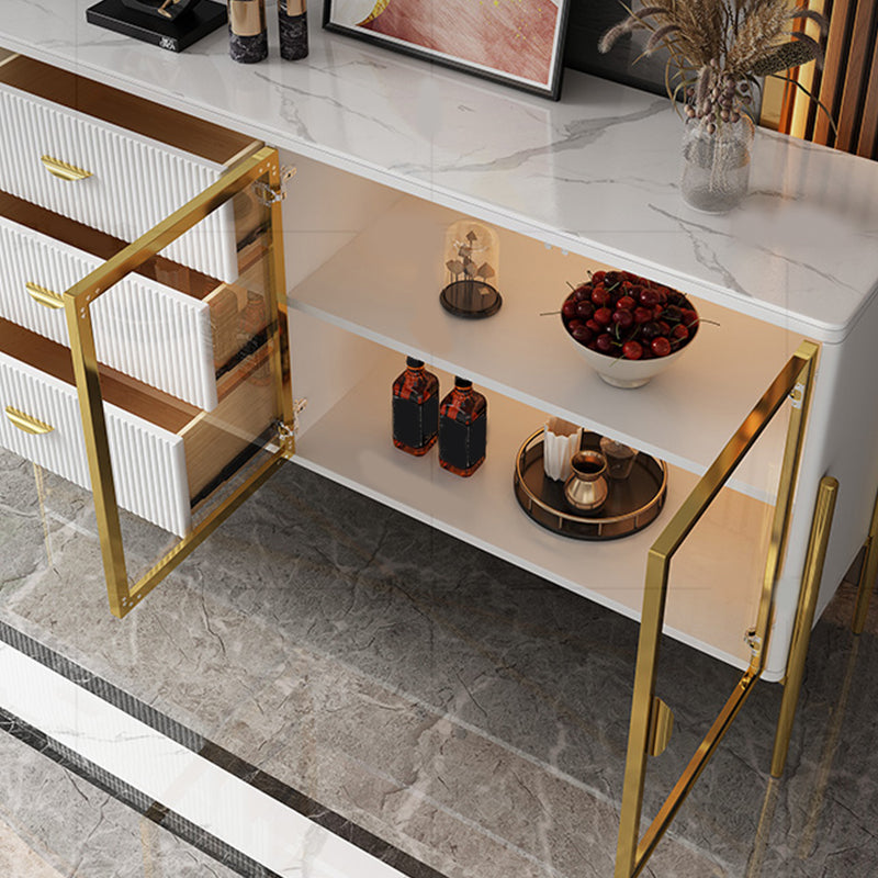 Glam Dining Buffet with Drawers Engineered Wood and Stone Dining Server