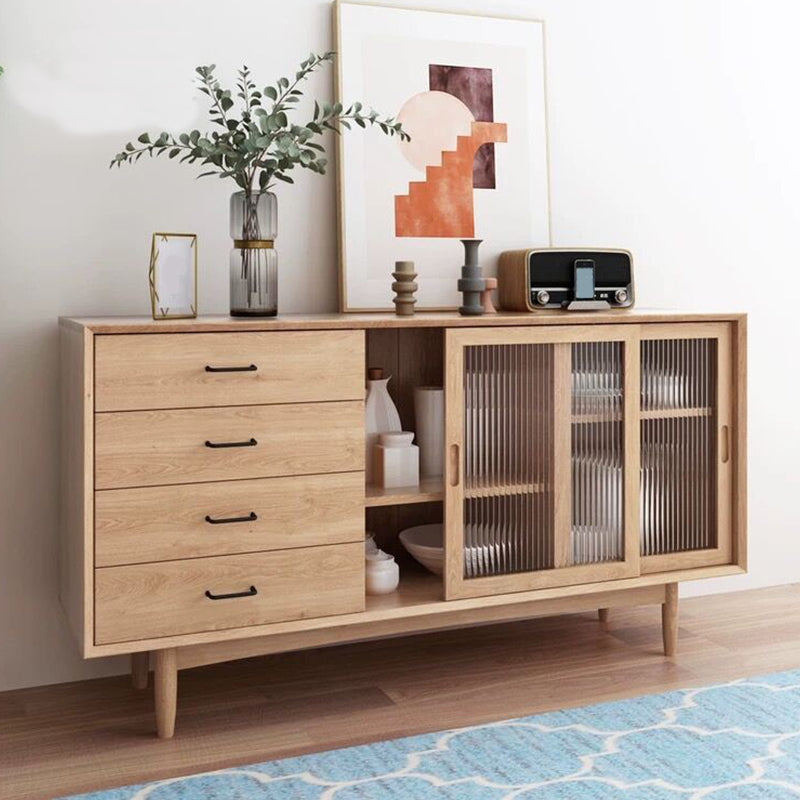 Modern Wooden Storage Sideboard Rectangle Side Board with Sliding Door