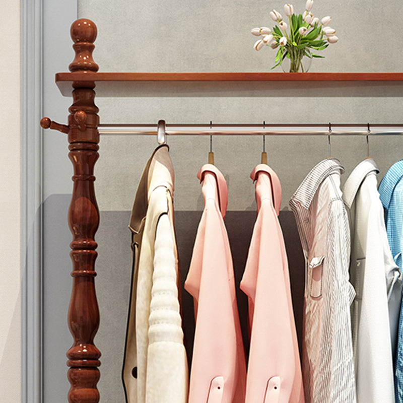 Traditional Solid Wood Coat Hanger Free Standing Coat Rack with Storage Shelving