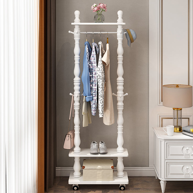 Traditional Solid Wood Coat Hanger Free Standing Coat Rack with Storage Shelving