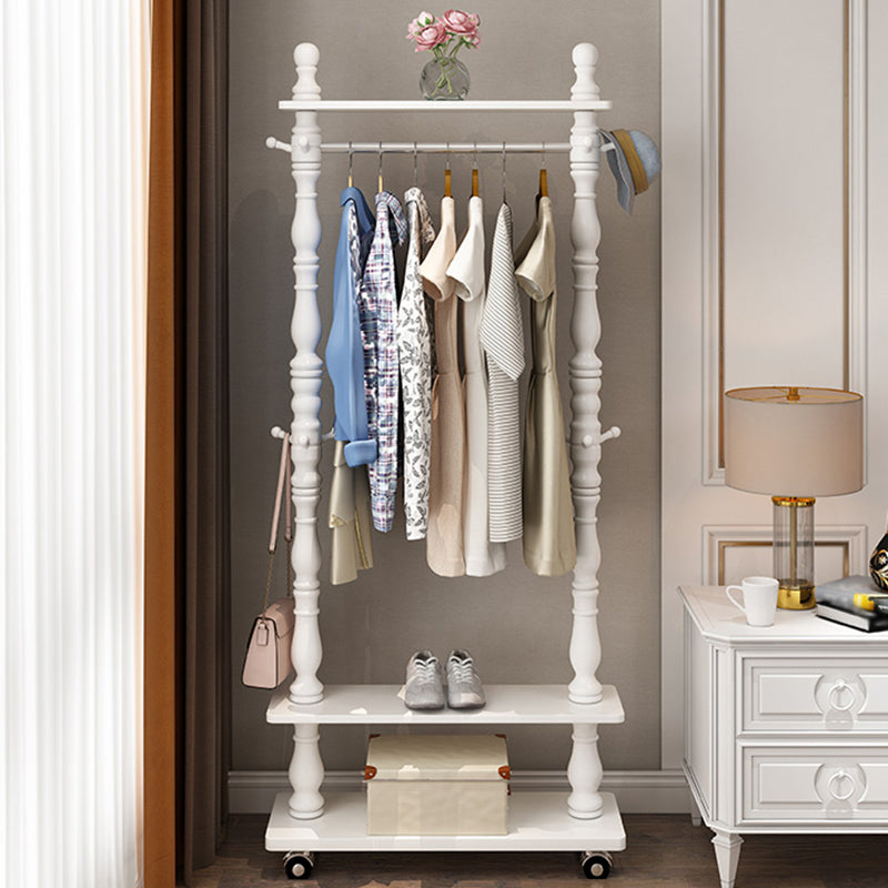 Traditional Solid Wood Coat Hanger Free Standing Coat Rack with Storage Shelving