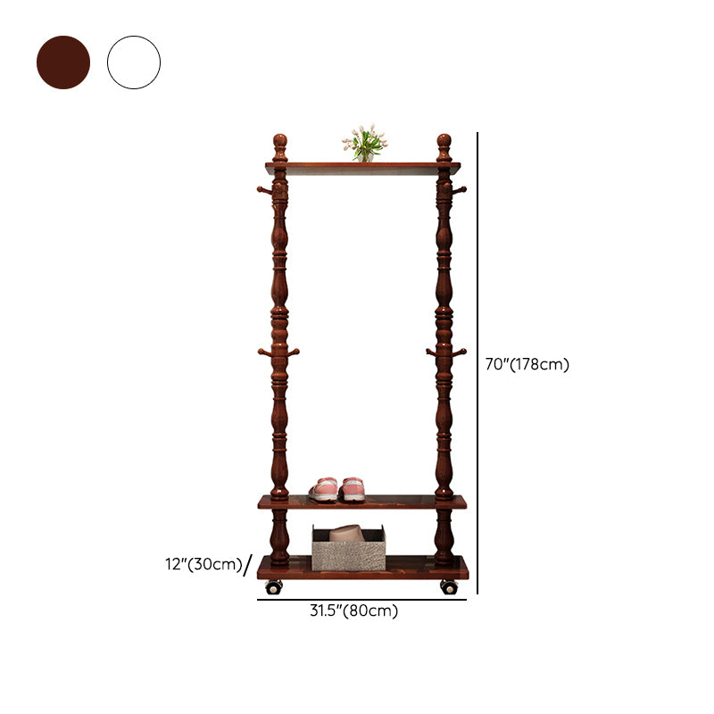 Traditional Solid Wood Coat Hanger Free Standing Coat Rack with Storage Shelving