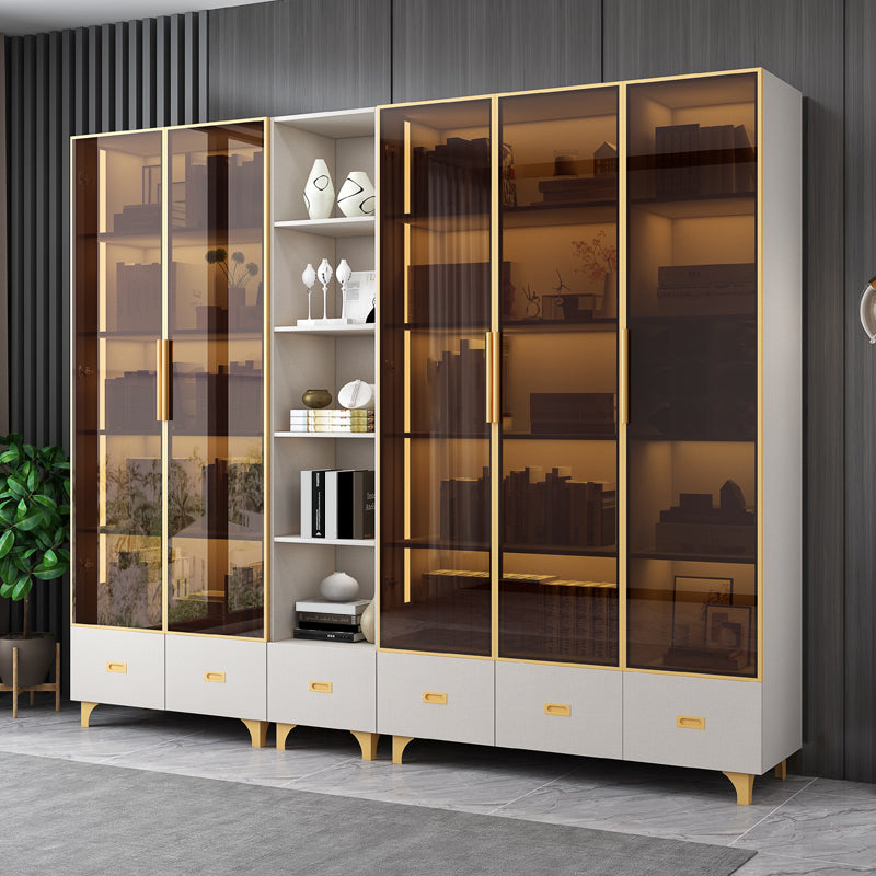 Glam Stainless Steel Bookcase Standard with Doors Shelf for Office and Home