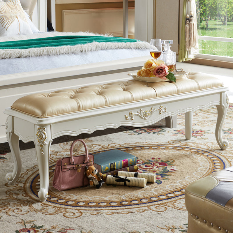 French Country Upholstered Bedroom Seating Bench Tufted Bench with Wood Legs