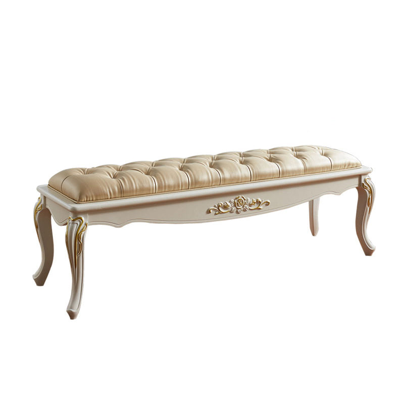 French Country Upholstered Bedroom Seating Bench Tufted Bench with Wood Legs