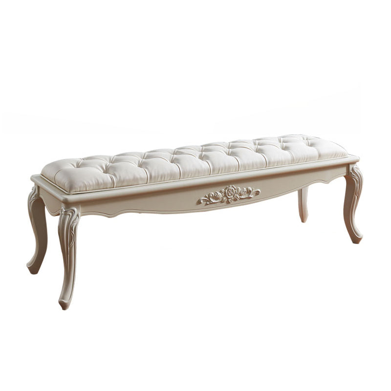 French Country Upholstered Bedroom Seating Bench Tufted Bench with Wood Legs