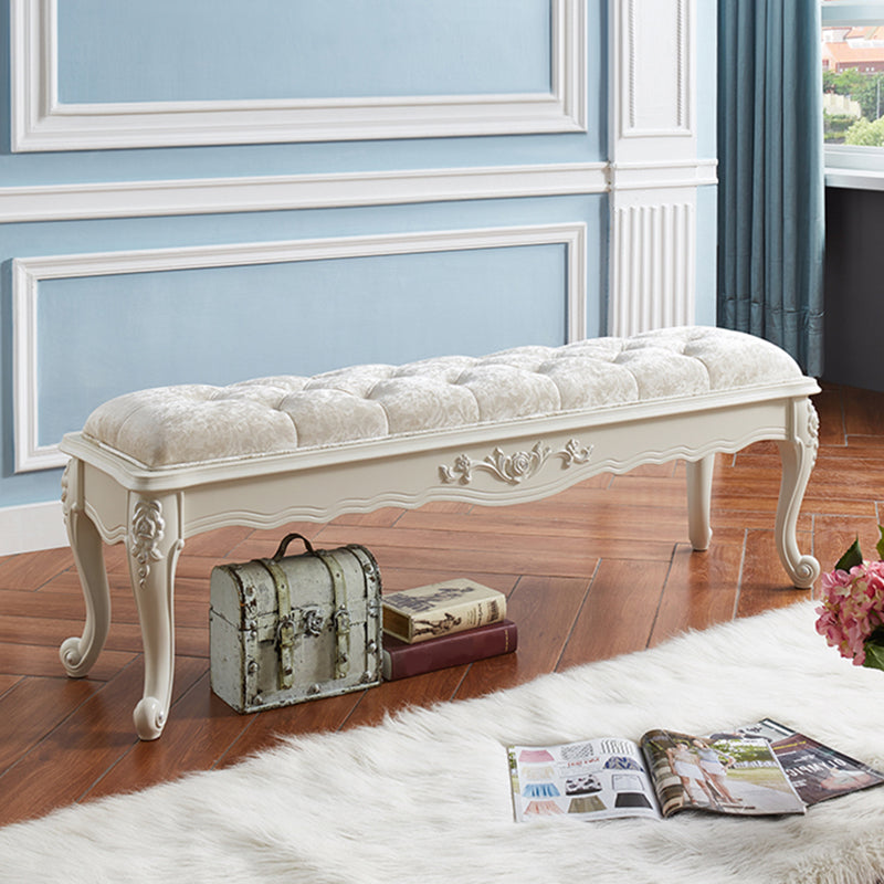 French Country Upholstered Bedroom Seating Bench Tufted Bench with Wood Legs