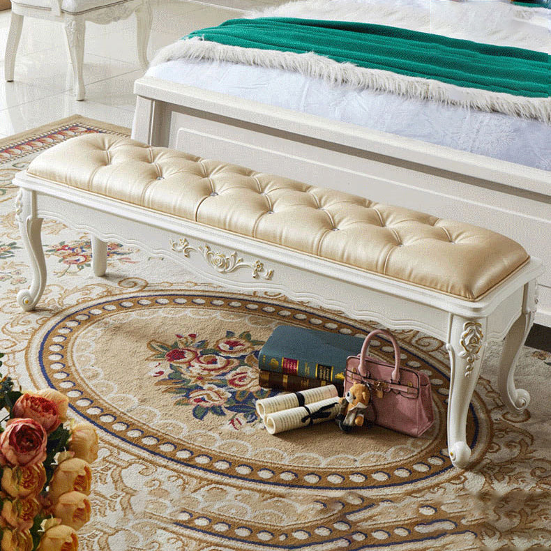 French Country Upholstered Bedroom Seating Bench Tufted Bench with Wood Legs