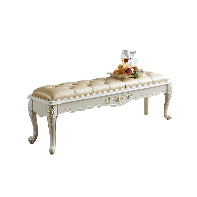 French Country Upholstered Bedroom Seating Bench Tufted Bench with Wood Legs