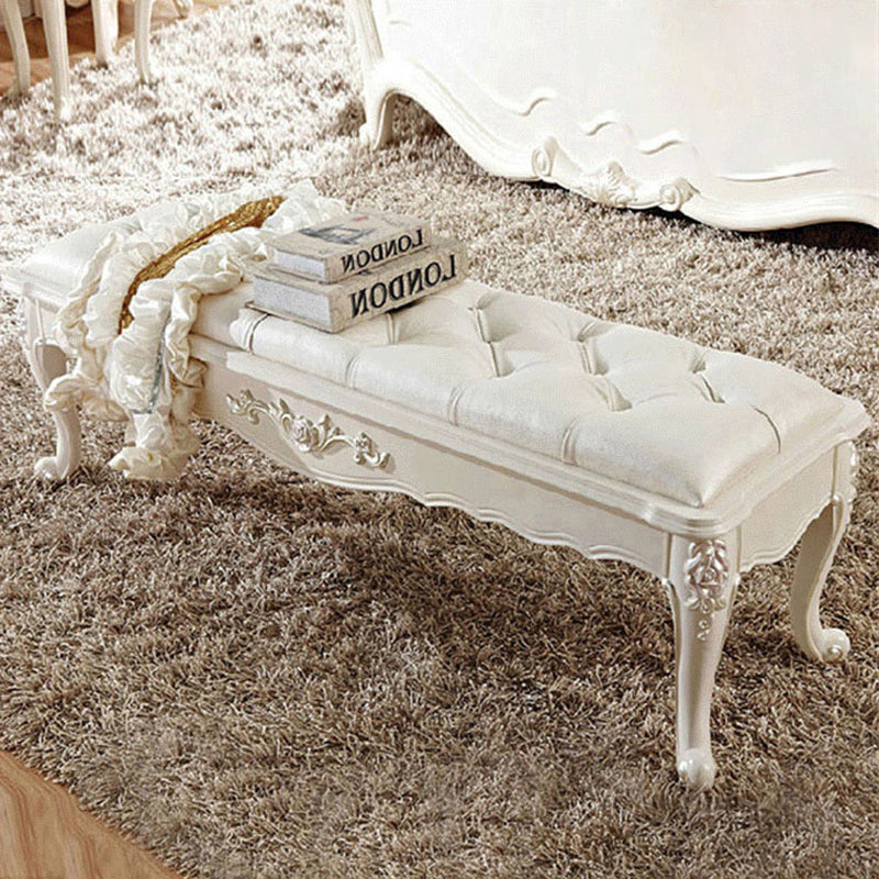 French Country Upholstered Bedroom Seating Bench Tufted Bench with Wood Legs