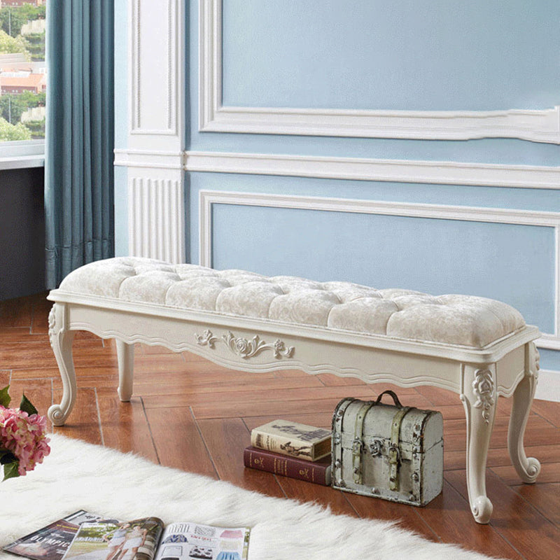 French Country Upholstered Bedroom Seating Bench Tufted Bench with Wood Legs