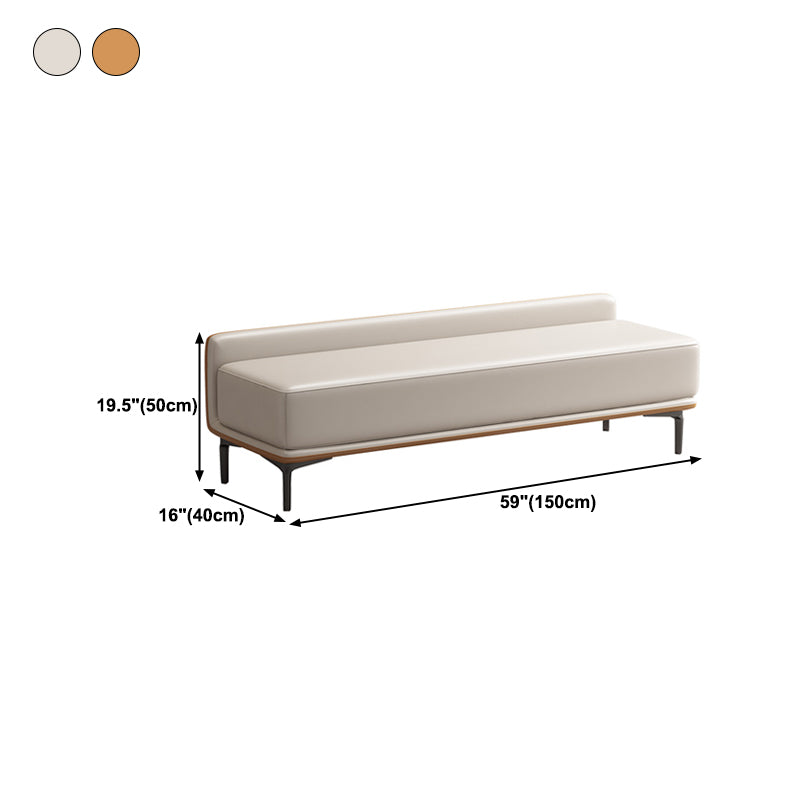 Genuine Leather Low-Back Bedroom Bench Modern 20"H Seating Bench with 4 Metal Legs