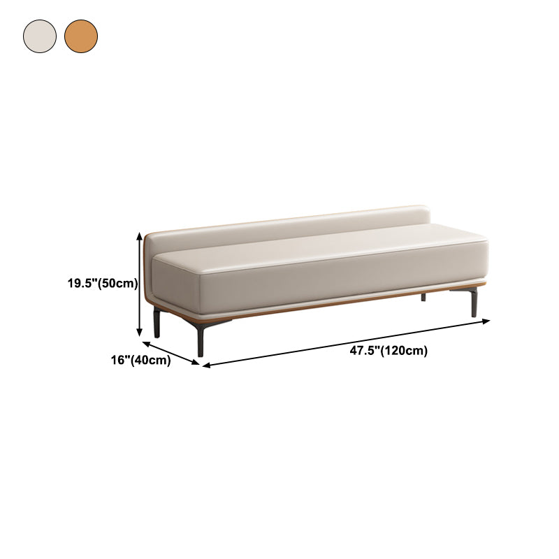 Genuine Leather Low-Back Bedroom Bench Modern 20"H Seating Bench with 4 Metal Legs