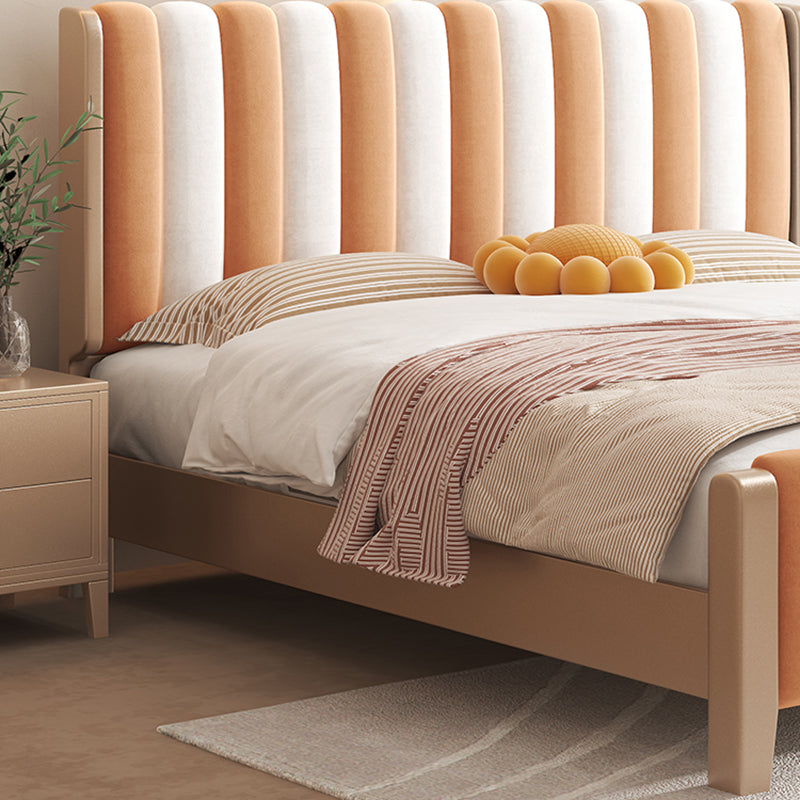 Contemporary Upholstered Standard Bed, Panel Rectangular Headboard Bed