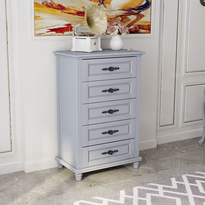 Contemporary Accent Chest with 5 Drawers and Wooden Legs in Solid Wood