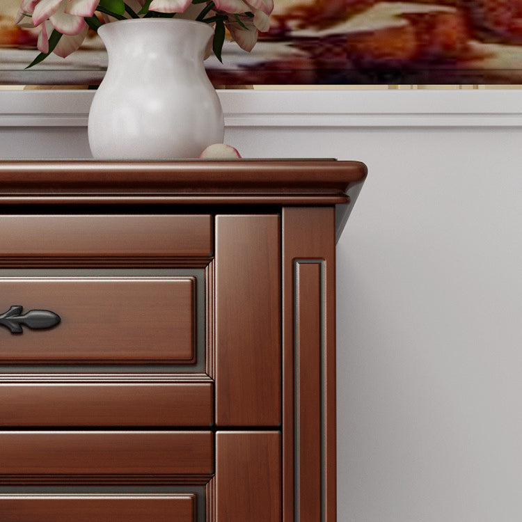 Contemporary Accent Chest with 5 Drawers and Wooden Legs in Solid Wood