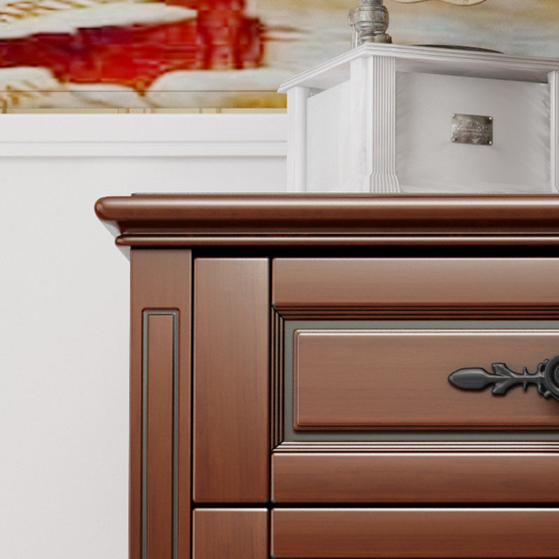 Contemporary Accent Chest with 5 Drawers and Wooden Legs in Solid Wood