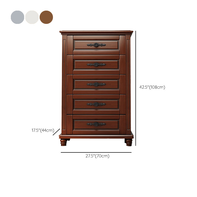 Contemporary Accent Chest with 5 Drawers and Wooden Legs in Solid Wood