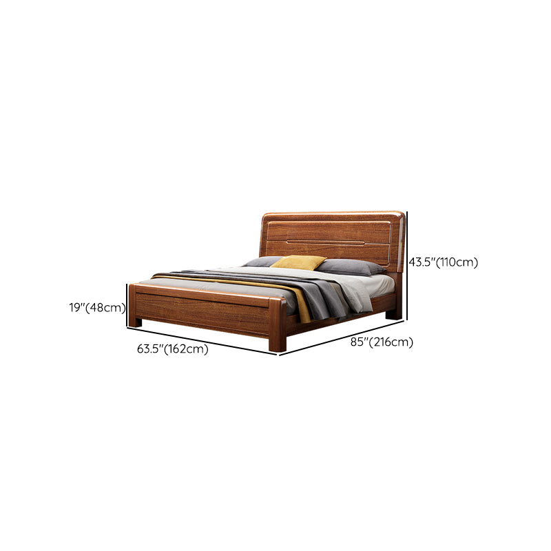 Panel Bed with Storage 43.30" High Brown Walnut Wood Bed in Brone