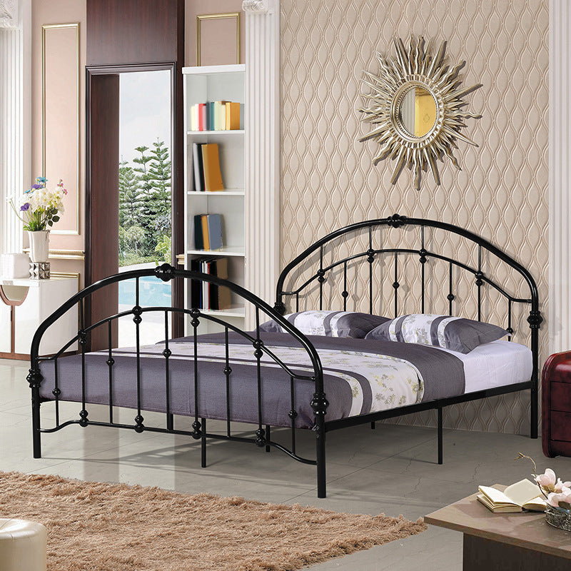 Standard Iron Frame Bed with Arched Headboard and Metal Legs
