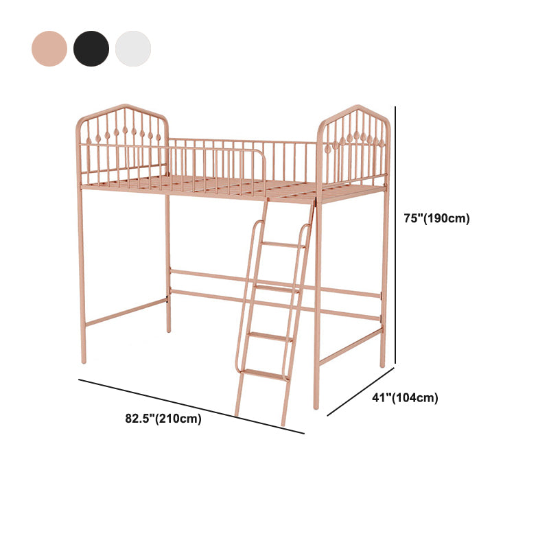 Contemporary Metal High Loft Bed with Guardrail and Ladder Open Frame Bed