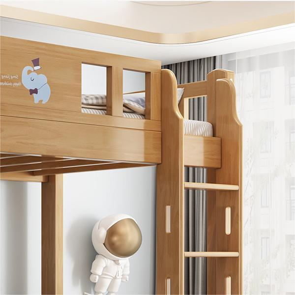 Scandinavian Natural Standard Bunk with Built-In Ladder and Guardrail